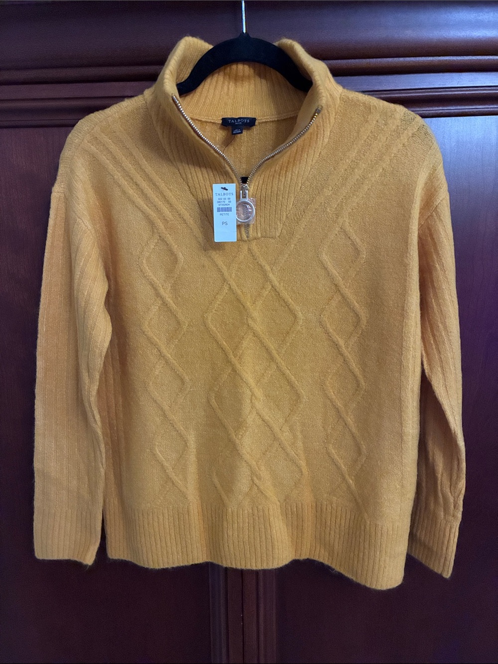 Talbots Womens Mustard Half-Zip Cable Knit Sweater